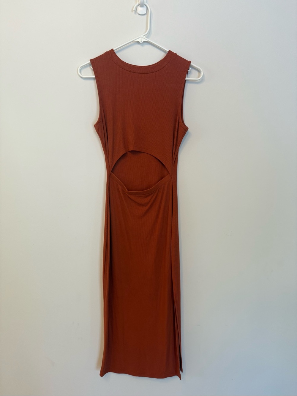 Sleeveless Rust Cutout Midi Dress